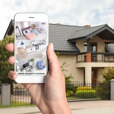 Des Moines vivint phone display of cctv live feed in front of a house